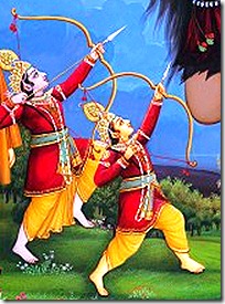 Lakshmana and Rama protecting Vishvamitra