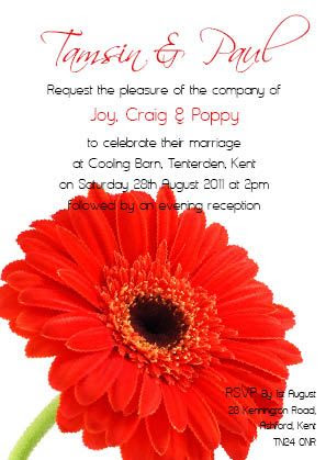 Red Gerbera 3 Flat Invitation