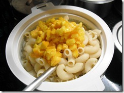 add corn, mango and pasta to dressing