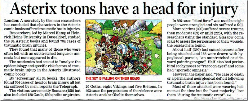 Times of India Dated 17062011 Chennai Edition Page No 17 Head Injuries in Asterix Stories