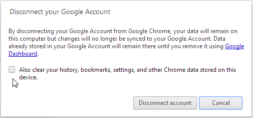 Chrome 37 disconnect Google account and erase data