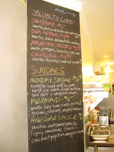 The menu of their speciality cones and sundaes at Big Gay Ice Cream Shop. The menu of their speciality cones and sundaes at Big Gay Ice Cream Shop.