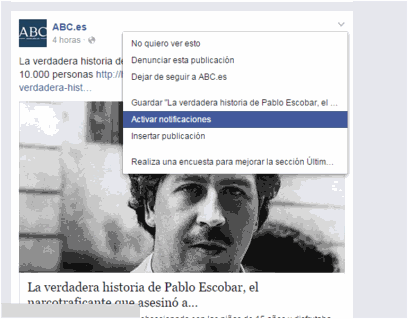 Notificaciones sobre la actividad de una publicación de Facebook