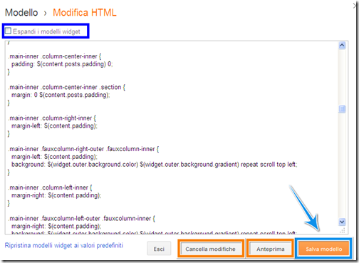 come inserire modifiche codice stringhe html blog blogspot