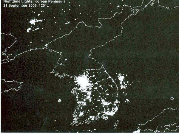 North korea  south korea at night