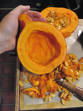 This pumpkin-carving tool works wonders for cleaning squashes, but grapefruit spoons work pretty well, too. This pumpkin-carving tool works wonders for cleaning squashes, but grapefruit spoons work pretty well, too.