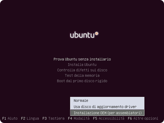 Installazione OEM: modalità di installazione per fornire Ubuntu preinstallato.