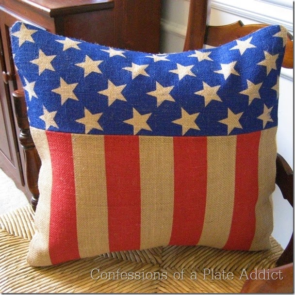 CONFESSIONS OF A PLATE ADDICT Stars and Stripes Burlap Pillow