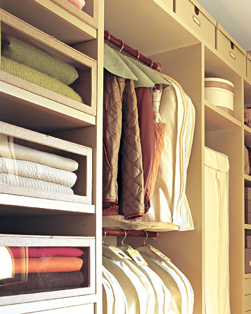 Windowed boxes covered in tweed make it possible to find a specific sweater in an instant.