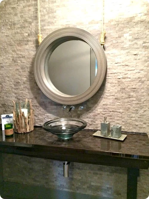 tile wall in powder room