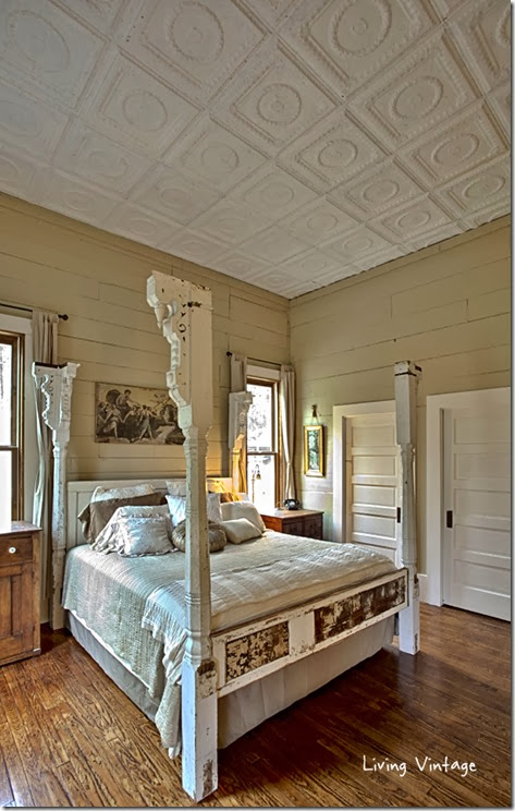 our-bed-made-with-porch-posts-old-doors-and-reclaimed-tin-plus-our-tin-ceiling-Living-Vintage