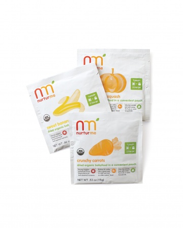 You can blend NurturMe's organic gluten-free powered baby foods with water or milk -- perfect for tiny travelers.