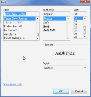 change fonts and size