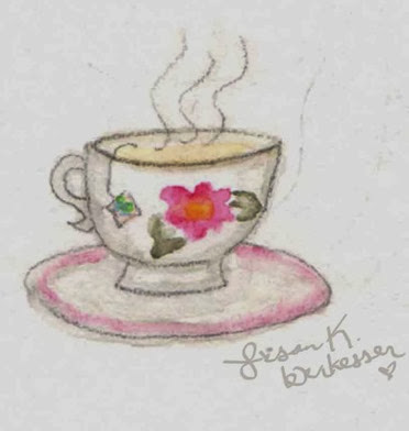 watecolour Teacup signed watecolour Teacup signed