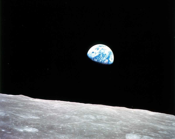 Earthrise from Earth's moon. This view of Earth greeted Apollo 8 astronauts as they emerged from behind the Moon after the lunar orbit insertion burn. NASA