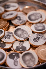 Guests loved these chocolate coins from Groovy Candies with pictures of Mark through the ages on them!