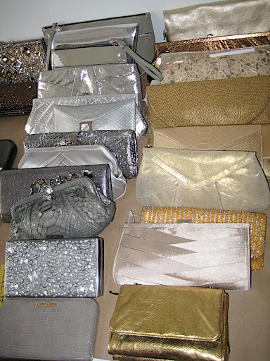 Silver and gold handbags in every shape, shade, and texture.