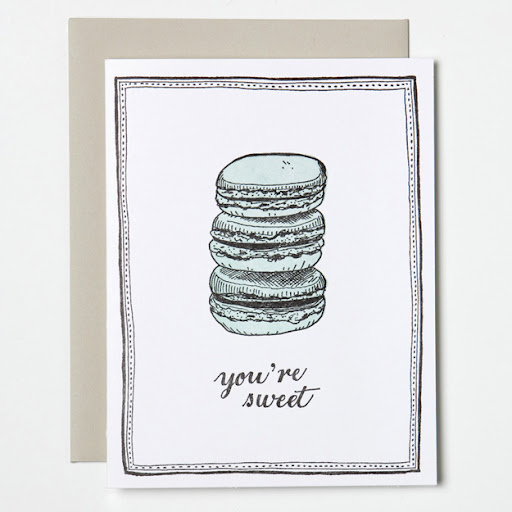 Pair this card with an actual box of French macaroons for a magnifique surprise! French Pastry card, $4.50, shop.sycamorestreetpress.com.