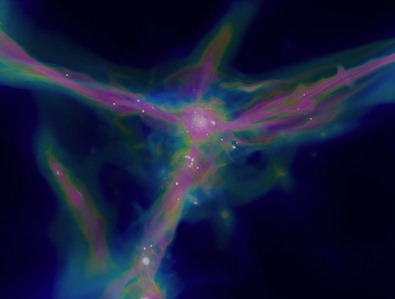 ilustração do gás numa galáxia em formação