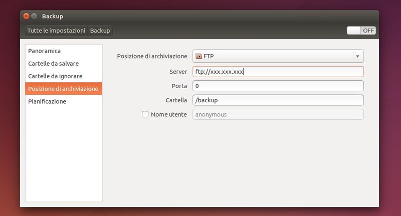 Déjà Dup - Backup via FTP in Ubuntu