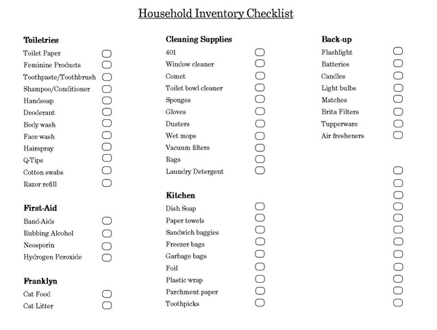 Household Inventory Checklist