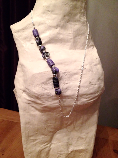 Long purple necklace with handmade polymer clay beads by Felicianation 