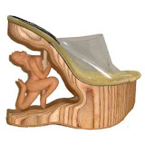 Naughty Dancer Shoes 7" Wedges Have a Sexy Carving of a Woman and a Pole