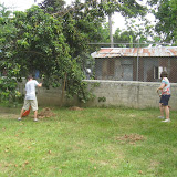 Raking the yard.