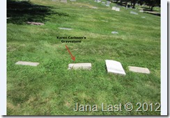 Karen Carlsson's Gravestone with Arrow Pointing It Out Karen Carlsson's Gravestone with Arrow Pointing It Out