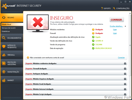 Antivírus para de funcionar