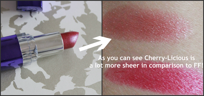 rimmel moisture renew lipstick in cherry-licious swatch review