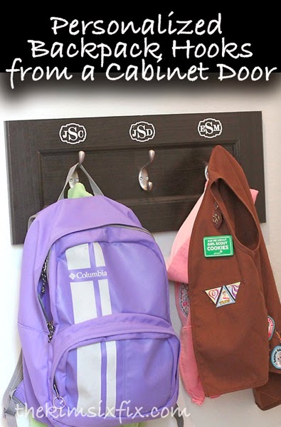 Personalized Backpack Coat Hooks From a Cabinet Door - The Kim Six Fix