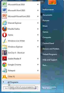 tombol all programs windows 7