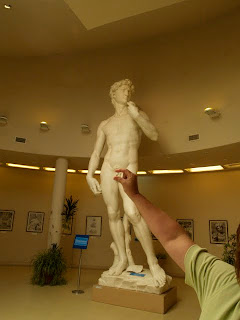 Under the rotating restaurant was a tribute to the work of Michaelangelo with replicas of some of his best work. I am not mature...I'm not, I'm not, I'm not!!!