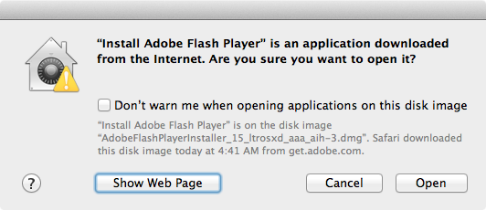 Adobe flash installer warning