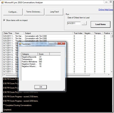 lync add-in - conv ana - score