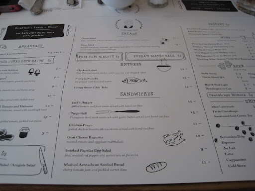 The lunch menu at Jack's Wife Freda.