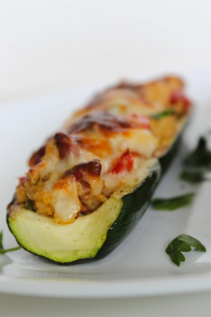Chorizo + Quinoa {Stuffed} Zucchini