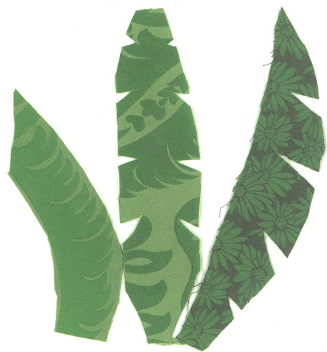 Here is a photograph from the book Indochine Stories, Shaken and Stirred of a collage of fabric banana-leafs Here is a photograph from the book Indochine Stories, Shaken and Stirred of a collage of fabric banana-leafs
