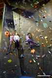 An indoor rock climb.