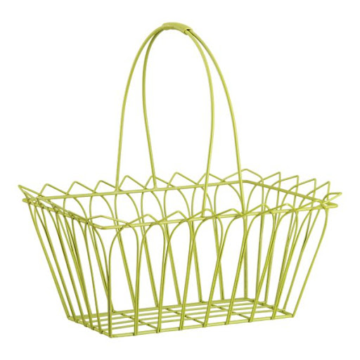 This is a contemporary take on the traditional Easter basket. (Green Wire Basket, Crate and Barrel) This is a contemporary take on the traditional Easter basket. (Green Wire Basket, Crate and Barrel)