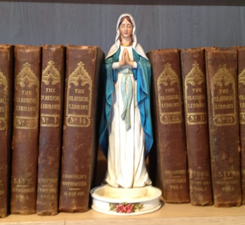 c0 Clarence's Shelf - Mary statuette from a garage sale