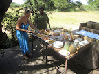The high tea spread. We came over just for a slice of cake and a glass of lemonade and ended up chowing down on miniburgers, prawns and custard doughnuts. Such is life in the bush.