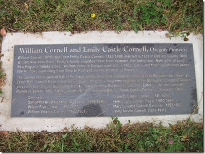 IMG_8353 William Cornell & Emily Castle Cornell Plaque at Lee Mission Cemetery in Salem, Oregon on August 12, 2007