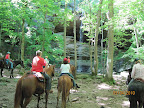 yoga clinic participants also learn to incorporate what they learn to riding posture and communication with their horse, along with having a fun time! shown at Peter
