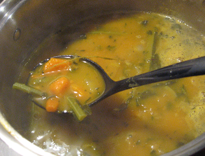 The squash disintegrated enough to make the soup creamy, and a lovely color, too. The squash disintegrated enough to make the soup creamy, and a lovely color, too.