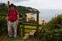 Wayfarer, Glen Sullivan, with Blackpool Sands beach, south Devon coastline, England, U.K.