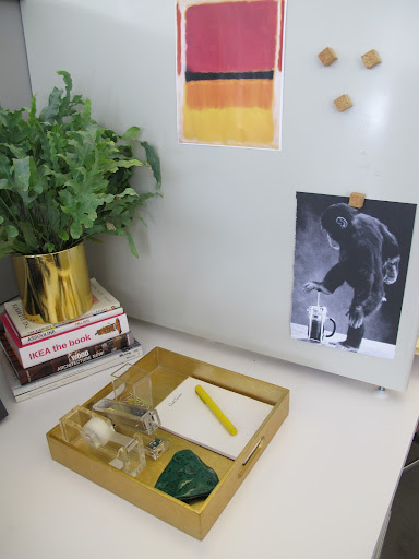I love the monkey picture. It reminds me of how I feel each morning before I have coffee. The printout of the Rothko painting is one of my favorite things to look at.