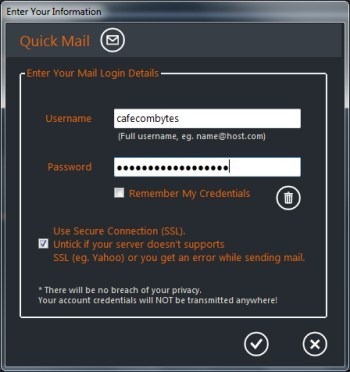 Quick Mail - Informando os dados de login da sua conta