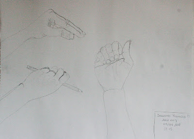1. Mi primer dibujo. Primero nos hicieron dibujar la mano, normal, y despues la OTRA mano, con la OTRA mano, es decir, me toco dibujar con la mano izquierda. Todo un descubrimiento! no lo volvimos a hacer, pero fue como un shock al cerebro.